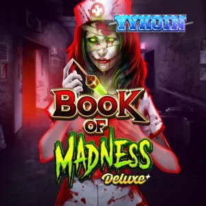 Tampilan visual slot Book of Madness Deluxe dengan tema rumah sakit jiwa yang mencekam